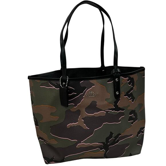 Coach Camo Large City Tote Bag Reversible Black Interior Pebble Leather Wristlet - Picture 1 of 9